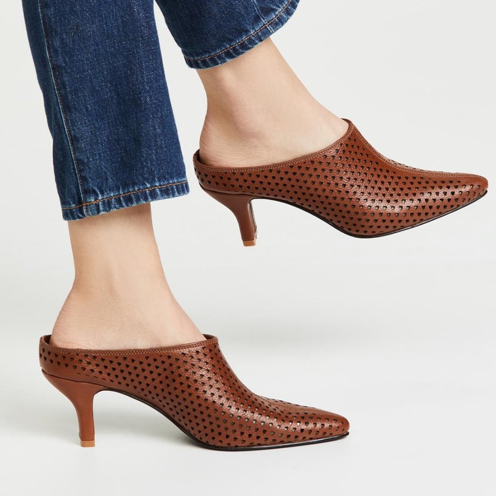 Rachel Comey Brown Perforated Leather Pointed-Toe Mules